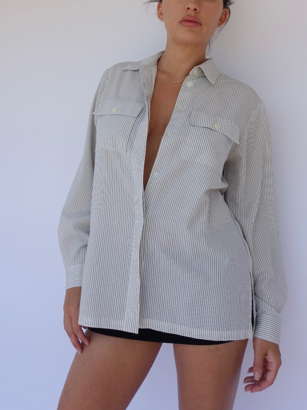 Vintage white and black pinstripe long sleeve button up shirt